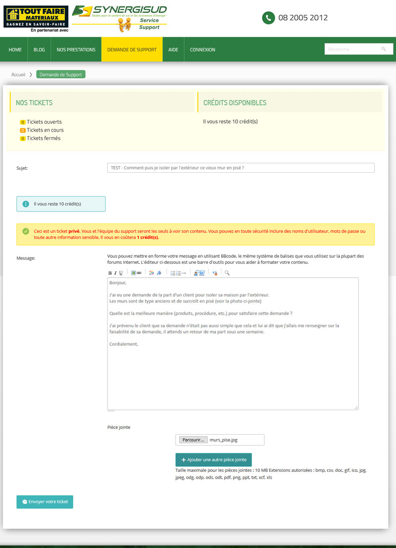 Nouveau Ticket complété
